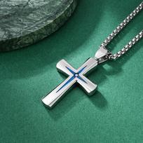 European and American Men's Fashionable Retro Bevel Edge Half-color Lightning Cross Necklace 60CM