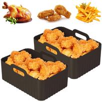 2PCS Dual Air Fryer Silicone Pots Rectangle Air Fryer Liner Baskets for Ninja Foodi DZ201 DZ401 8 to 10 QT Easy Cleaning Food Safe Air Fryer Accessor juoda