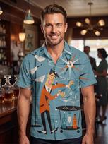 Men's Short-Sleeve Shirt with Retro Atomic Geometric Pattern Featuring A Vintage Bartender And Cocktail Design Machine Washable Suitable for Summer S įvairiaspalvis