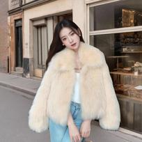 Winter imitation fox hair short fur Haining coat women's thickened new wool coat lapel light S recommends 90-50kg gray
