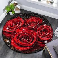 Red Roses Round Area Rug,Carpet Rug for Living Room Bedroom Sofa Playroom Decor,Non-slip Floor Mat 100cmx100cm red