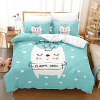 Carton Love Cat Blue Background Children Kids Beding Sets Warm Comforter Duvet 140x20 for Girl Boy Twin Sized Dimensions Print Beding Colection 135*200cm Eu-Single beige