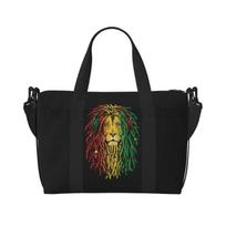 Rasta Reggae Lion Sunglasses Art Travel Duffel Bag Foldable Lightweight Waterproof Weekender Overnight Bags with Shoulder Straps black