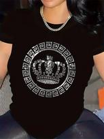 Crown Print Black T-shirt for Women XXL gray