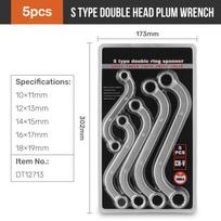 5‑Pcs S‑Shaped Offset Wrench Set, Heat‑Treated Chrome‑Vanadium Steel, Anti‑Rust Polished, Hand‑Tool Kit for Car, Motorcycle & Household Repair Combination wrench gray