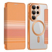 Flip Case for Samsung Galaxy S26 Ultra, 3 Card Slots, Transparent Back oranžinė