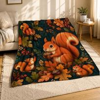Rudens Voverė Gilės Koralinis Vilnos pledas Miško Dekoracija 75cm*90cm black
