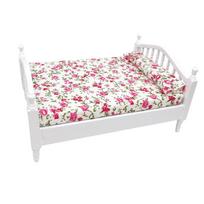 1:12 Mini lėlių namelio baldai Šviežias rožinis miegamasis Lino dvigulė lova Miegamojo mini baldai 1pc white