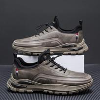 Autumn and winter leather casual shoes warm men's shoes lace-up soft-soled outdoor shoes men's sports shoes 39 gray