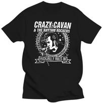 Popular CRAZY CAVAN Concer Band Mens Black T-Shirt rockabilly style cloth for Male vintage Ropa Hombre Mens Clothing 4XL gray