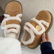 Autumn and winter new Birkenstock cotton shoes new thick-soled non-slip warm outer wear Velcro snow boots 40 smėlis