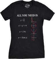 Math Equations All You Need Is Love Graphic T-shirt S black