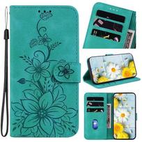 Magnetic Leather Phone Case for Google Pixel 10A 5 6A 8 9A 7 7A Pro Pixel 9 10 Pro XL Embossed Lilies Flip Cover Wallet Case Pixel 10 Pro XL black