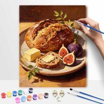 Oil Painting by Numbers Kit Fresh Bread Figs Butter Still Life Hand Painting Home Decoration Paintings with Family 20x30cm beige
