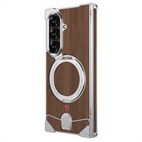 Lydinio medinis dėklas Samsung Galaxy Z Fold 8 Ultra Dangtelis Magnetinis Magsafe laikikliui Medinis stovas Mechaninė sagtelė Riešuto kevalas Galaxy Z Fold 8 Ultra juoda