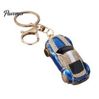 Durable Lobster Clasp Keychain Sports Car with Sparkling Rhinestones, Zinc Alloy Luxury Accessories Stylish Pendant, Decorative Compact Key raudona