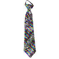 Reversible Sequins Pre-Tied Neck Tie with Zippered for Wedding Graduation Party sidabras