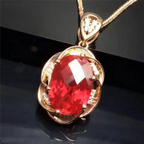585 Purple Gold Ruby Necklace Plated 14K Rose Gold Luxurious Inlaid Crystal Pendant Romantic Wedding Jewelry for Women 45cm raudona