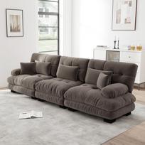 3 vietų modulinė kampinė sofa su gilia sėdimąja dalimi, šenilinė miegamoji sofa, patogiai apmušta, svetainei, butui, studijai, biurui, šenilinė ruda 313 x 77 x 81 cm ruda