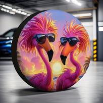 Cool Flamingo Sunglasses Print Spare Tire Cover Durable Polyester for SUV Trailer Truck 14inch