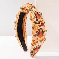Harmony Headband with Thanksgiving Elements, Decorative Print Wide-edge Knotted Headband for Women