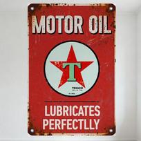 Senovinis Texaco variklinės alyvos metalinis skardinis ženklas Rūdyta raudona fono Retro reklaminė lentelė Namų baro vyriškos olos dekoras su 'MOTOR OIL' ' 30x40cm(11.8x15.7inch) red