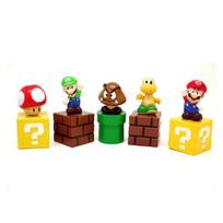 5pcs/lot Super Mario Bros Cartoon Figure Collectible Puppets Model Toy Luigi Shy Guy Mushroom Desktop Cake Decoration black