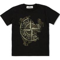 Stone Island Logo Print Round Neck T-Shirt Kids Tops Black K1S1621000-10S0128-V0029 8A gray