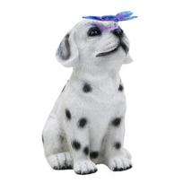 Solar Puppy Statue Light, Garden Spotted Dog Butterfly Solar Light, Outdoor Cute Animal Sculpture Light for Patio Lawn Yard Dotted Dog white
