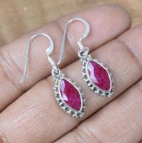 Solid 925 Sterling Silver Ruby Gemstone Marquise Earrings Handmade Boho Dainty Earrings Gift For Her gray