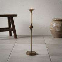 Metal Floor Candle Stand Rustic Finish Antique Candlestick for Restaurant gray
