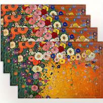 4pc s Gustav Klimt Flowers and Golden Placemats, Fashion Print Pattern Table Mat, for Dining Table, Kitchen, Party, Indoor 4PCS black