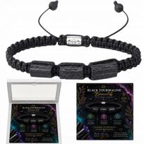 Black Tourmaline Bracelet with 3 Stones Talisman in a Gift Box gray