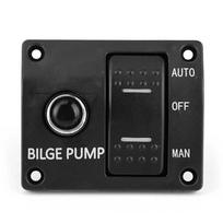 12V 24V 3-Way Bilge Pump Switch Panel Auto/Off/Manual 12V 24V with LED Indicator Built-In 15A Circuit Breaker Aluminum black