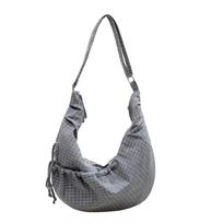 Autumn 2025 Korean Pleated Fabric Dumpling Bag - Versatile Large Capacity Shoulder & Crossbody Style mėlyna