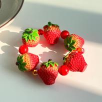 Bohemian Summer Fresh 3D Fruit Elastic Bangle Dopamine Colorful Resin Beaded Bracelet Unique Jewelry Gift Exaggerated Bracelet gray