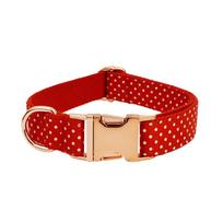 Red Polka Dot Pet Collar & Leash with Rose Gold Buckle, Custom Engraving Available. S red