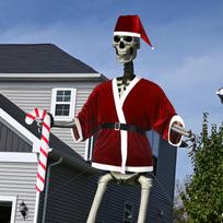 12ft Giant Skeleton & Santa Suit with Hat & Inflatable Candy Cane, Garden Lawn Indoor Outdoor Xmas Decor (Skeleton Not Included) raudona