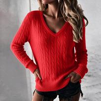 Women's V-Neck Long Sleeve Pullover Cable Knit Sweater Color M geltona