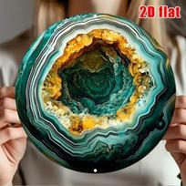 Round Green Agate Wall Art Slice Black Frame D Flat Metal Sign for Outdoor Garden Office Decor 20x20cm(8x8inch) gray