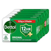 Dettol Original Germ Protection Bathing Soap Bar (625Gm) | 99.99% Germs, 125Gm , Pack Of 5 green