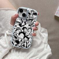 for iPhone 13 14 15 Pro Max Samsung Galaxy A14 A15 A24 Xiaomi 13T Redmi 12C Soft Chubby Phone Case A28 One Piece Luffy Anime TPU Silicone cover OPPO Reno8T 5G gray