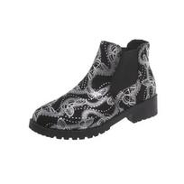 Large size printed thick-soled square heel Martin boots, new short women's boots in autumn and winter 36 gray