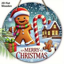 Rustic Christmas Wooden Sign with Gingerbread Man Pattern - Merry Christmas Round Sign for Front Door, Wall Decor - Ideal Christmas Decoration 20cm/7.87in orange