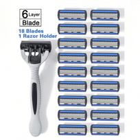 Men Manual Razor 6-Layer Stainless Steel Hair Removal Shaving Blades Replaceable Shaver Head black