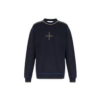 Stone Island Logo Print Crew Neck Pullover Sweatshirt Men sweatshirt Blue 791560778-V0020 L black