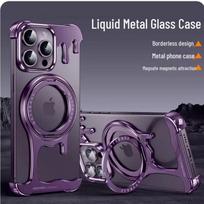 Liquid Metal Magnetic Case with Rotating Stand for iPhone 14/15 Pro iPhone 15 Pro Max gray