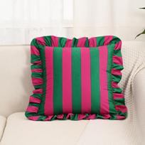 Striped Square Pillow Cover with Ruffled Edge Decorative Print for Living Room Sofa Home Decor Cushion Case 18x18 Inch One Size pink