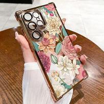 Phone Case for Samsung Galaxy S24 Ultra S25 S23 FE S22 Plus A56 A36 A54 A35 A52 A55 A34 5G Retro Peony Flower Airbag Clear Cover Galaxy S24+ juoda