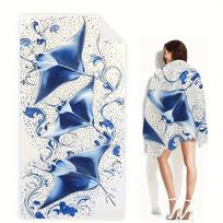 1Pc Manta Ray Beach Towel Ocean Wave Print Marine Life Design Quick Dry Soft Microfiber Bath Towel For Women Sea Lovers 50x100cm(20x40in) gray